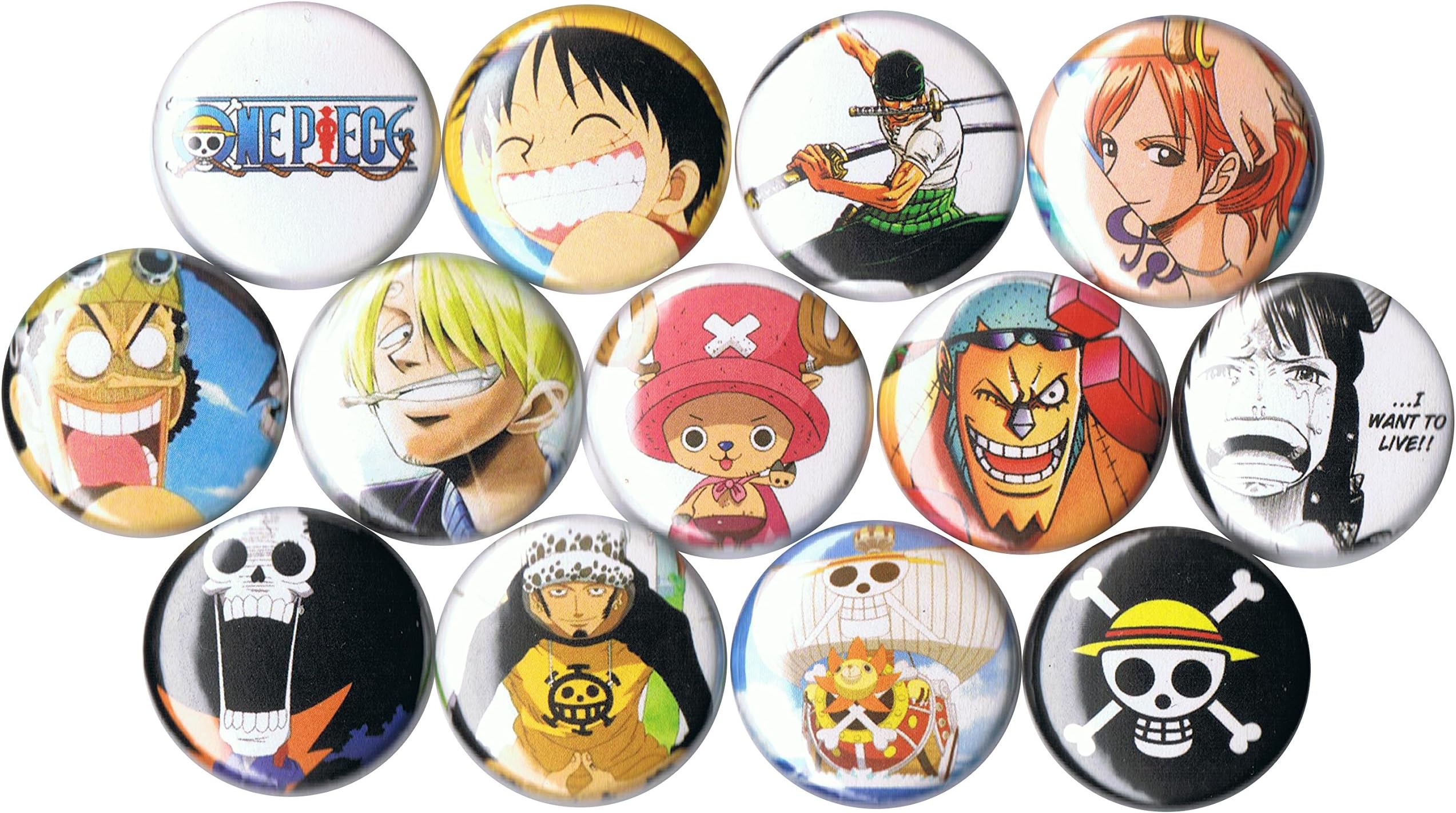 One Piece set of 13 pins/buttons/badges 1"