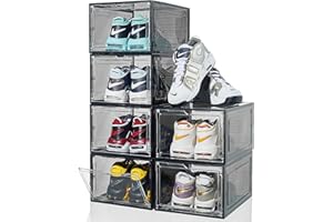 ZLLZUU Shoe Organizer Shoe Storage Boxes, 6 Pack Large Drop Front Shoe Boxes with Magnetic Door, Clear Plastic Stackable Shoe Containers (Black)