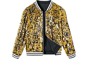 LOLANTA Girls Sequin Jacket, Long Sleeve Kids Bomber Coats with Pockets, Spring Fall Outfits for 4-15 Years