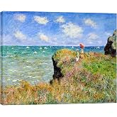 Wieco Art Gallery Wrapped Canvas Print Wall Art Cliff Walk at Pourville,1882 by Claude Monet Mondern Classic Art Print Picture Artwork for living room Home Kitchen Decorations