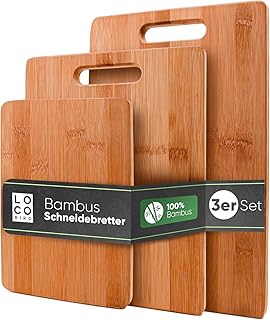 Loco Bird massive Bambus Schneidebretter 3er Set - 33x22cm / 28x22cm / 15x22cm - Holz-Brett für die Küche - Holzschneidebrett - Antibakterielles Schneidebrett aus Holz