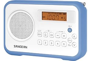 Sangean PR-D18BU AM/FM Portable Digital Radio with Protective Bumper, White/Blue
