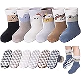 DOSKONI Baby Toddlers Non Slip Socks with Grippers Cotton Crew Gift Grips Socks for Kids Boys Girls 6 Pairs