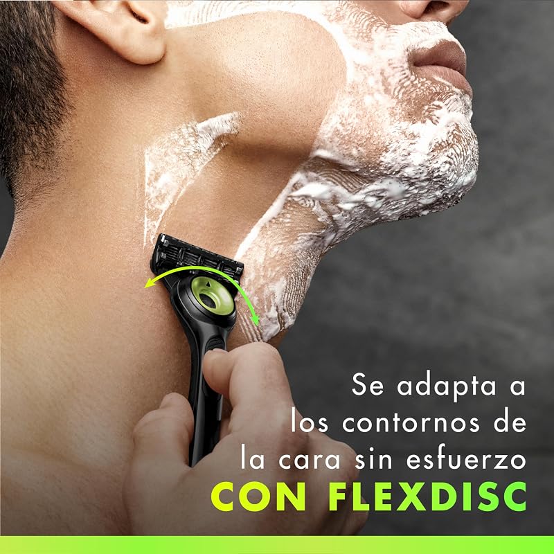 Navalha GilletteLabs Neon Night Edition, 1 pega com barra esfoliante integrada, 2 lâminas de substituição com banda lubrificante, 1 estojo de viagem, 1 gancho de parede