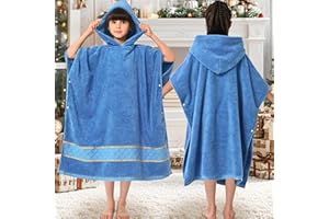 VOOVA & MOVAS 32"X64" Large Turkish Hooded Towels for Boys Age 8-14,Thick 600GSM | Large | 100% Cotton Poncho Towel, Ultra-Soft | Absorbent Robe, Perfect for Swim | Bath | Beach | Gifts,Blue