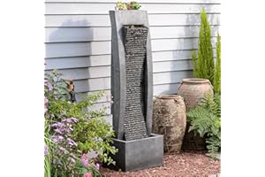 Sunlinua Water Fountain Outdoor Freestanding Fountains Indoor Waterfall Floor Standing Water Fountains for Garden, Patio, 49.2 Inches Tall with LED Lights, Pump, Natural Stones