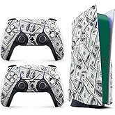 Skin Sticker for Game Console 5 Cover - US Dollar, Compatible with Both Disc Edition & Digital Edition (not Slim Ver) - 2 Controller Skins & Console Skin - No Bubble, Full Protection, Removable