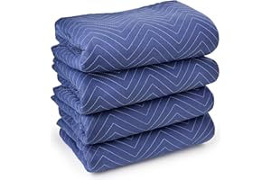 Sure-Max 4 Moving & Packing Blankets - Deluxe Pro - 80" x 72" (40 lb/dz Weight) - Professional Quilted Shipping Furniture Pads Royal Blue
