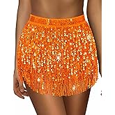 qikqik Sequin Skirt for Women Sparkly Skirt Tassel Skirts Halloween Sequin Fringe Skirts Belly Dance Glitter Rave Outfit Wrap