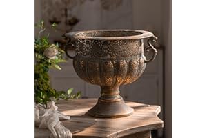 NOONEAU Vintage Urn Planter with Embossed Pattern, Decorative Bronze Finish Flower Pot, Classic Round Plant Pot for Outdoor Indoor Home Garden Patio Front Porch Entryway