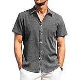 Alimens & Gentle Mens Linen Shirts Short Sleeve Button Down Shirts Wrinkle Free Casual Vacation Beach Summer Tops
