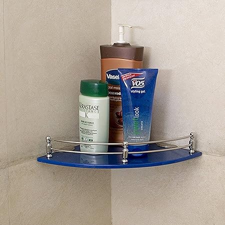 Klaxon Glass Bathroom Corner Glass Shelf (Blue)