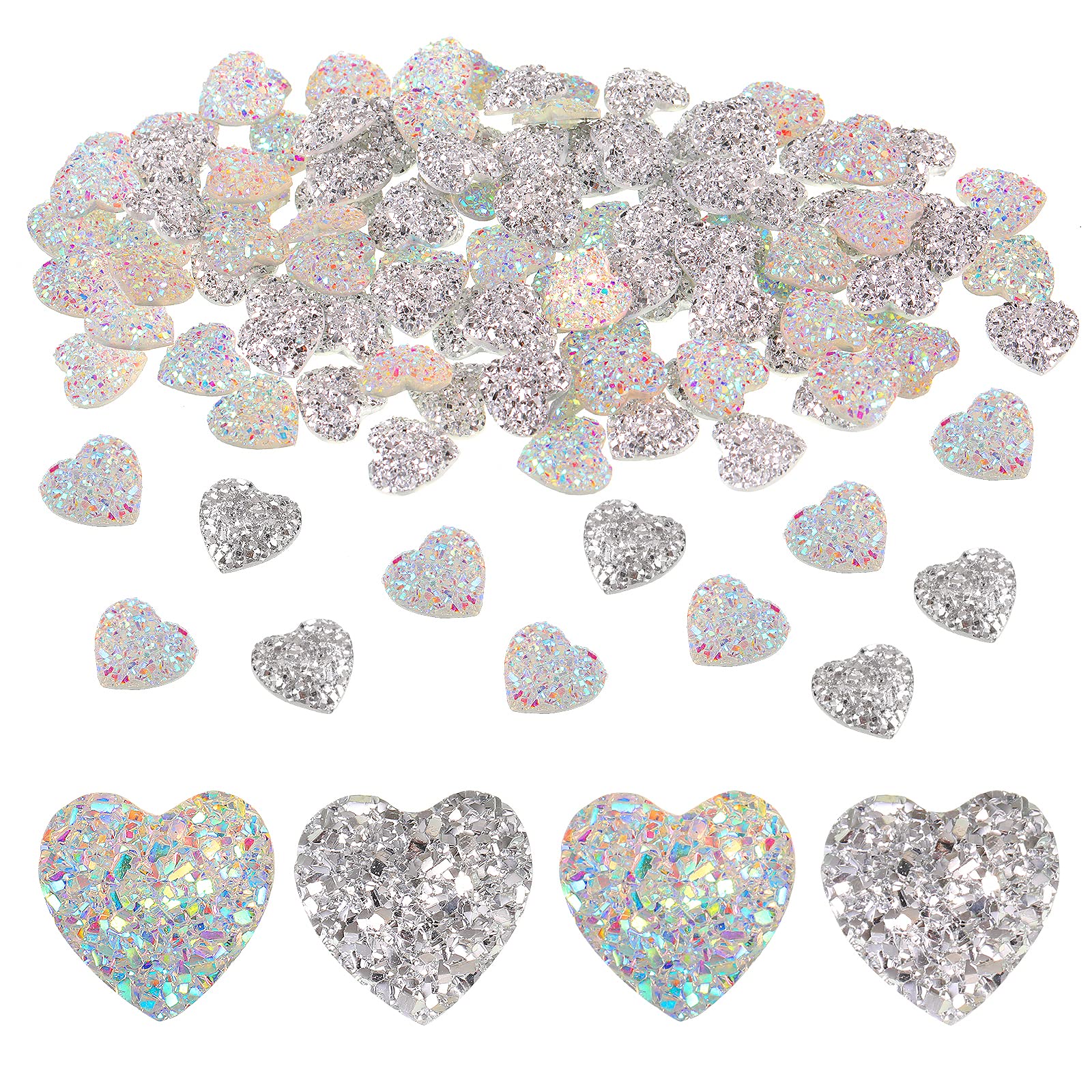 100pcs Gems Glitter Heart Shaped Rhinestones Gems Crystal Shiny Heart Gems Embellishments For Card Making Decorative Resin Rhinestones Heart Gems Small Heart Rhinestones 12mm Gems For Crafts Diy Decor