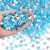 GMMA 1000Pcs Blue White Transparent Glitter Winter Pony Beads Plastic Heart Butterfly Star Beads for Friendship Bracelet Making 6x9mm with 4mm Hole, Festive Supplies for DIY Jewelry & Holiday Decor