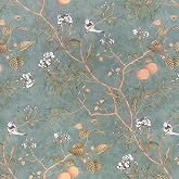Laatse Vintage Bird Floral Wallpaper Peel and Stick 17.5" x 393", Green | Self Adhesive/Removable/Waterproof/Thick Vinyl Contact Paper for Bathroom Bedroom Shelf Cabinet Drawer,Prepasted,Easy Peel