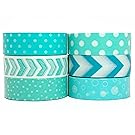 Crafty Rabbit Dots and Arrows Washi Tape - Set of 6 Rolls - 196 Feet Total - Turquoise