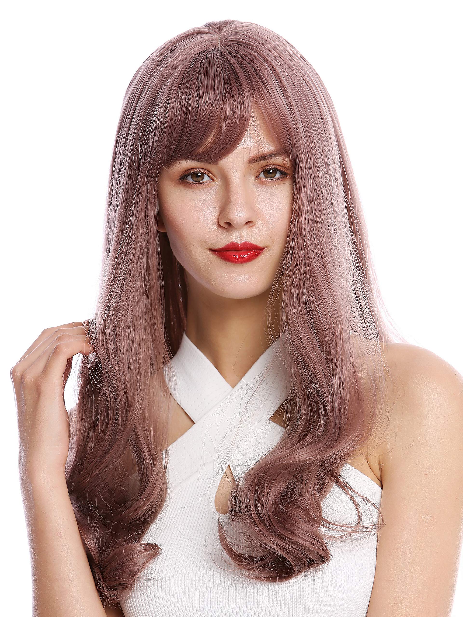 WIG ME UP - D048-612 Lady Quality Wig long straight slighly curled curved tips bangs fringe dark pink