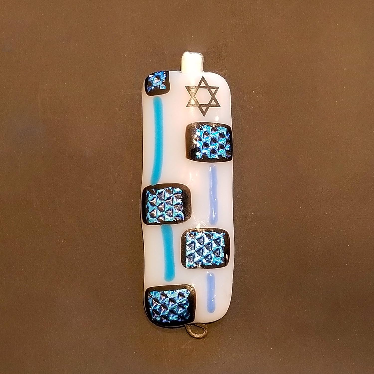 Handmade Fused Glass Art Mezuzah, Dichroic Fused Glass