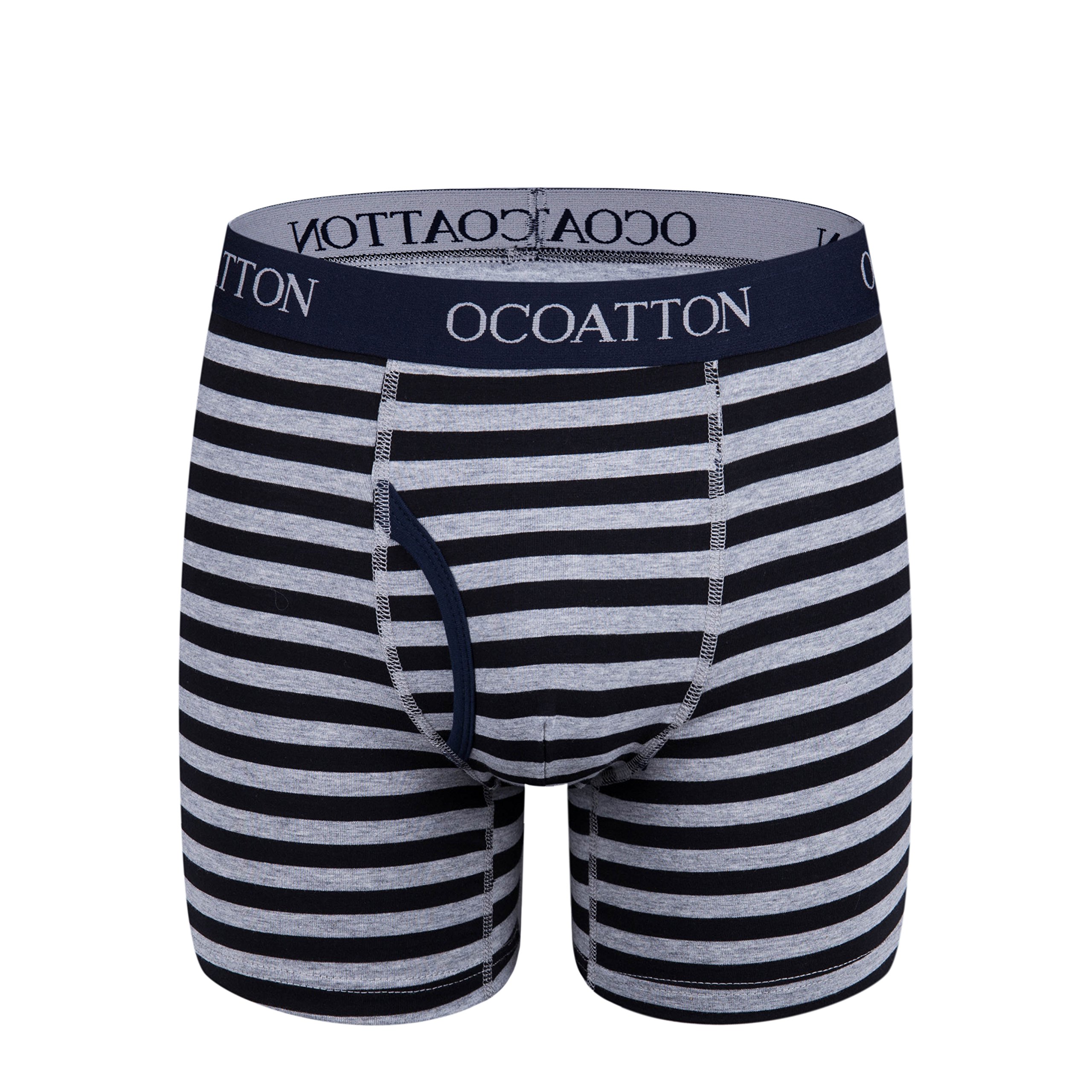 Ocoatton Striped Boxer Briefs Soft Cotton Underwear For Men With Front Fly 4-Pack (M, 2black/2win red)