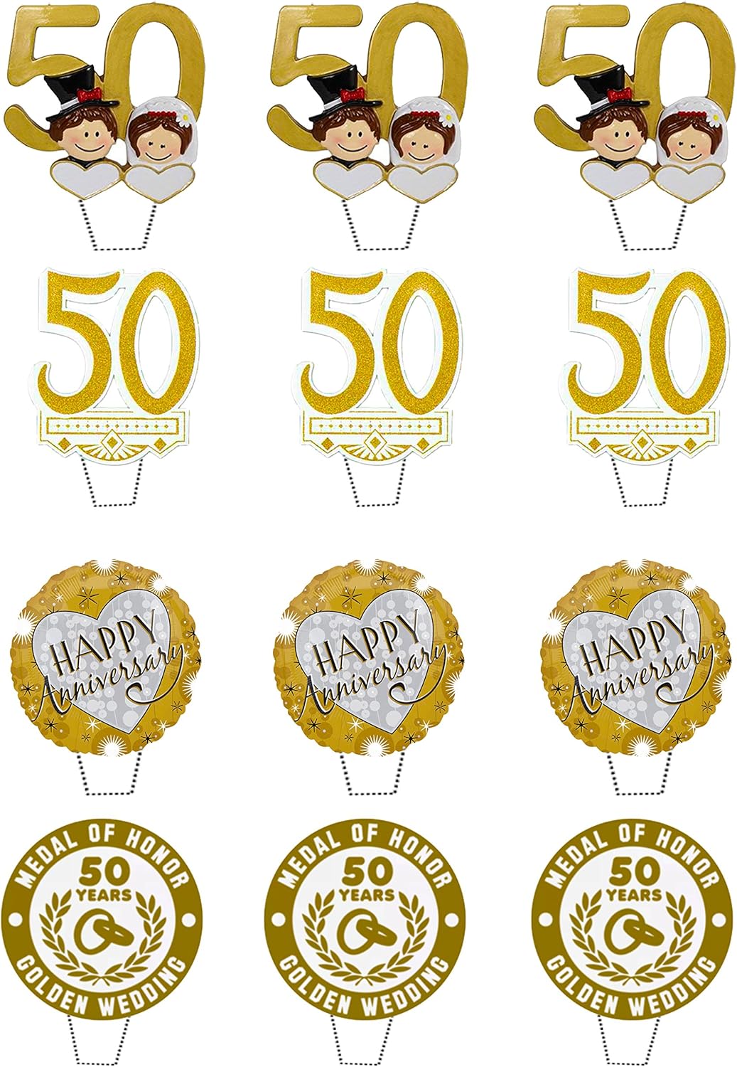 Golden Wedding 50th Anniversary Edible Cupcake Toppers - Gold Stand-up Wafer Cake Decorations (Pack of 24) - Image 3