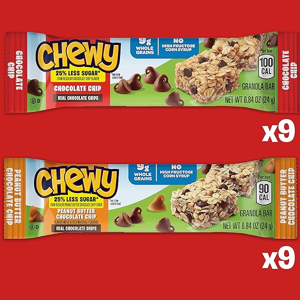 QUAKER CHEWY GRANOLA BARS, 25% LESS SUGAR, 2 FLAVOR VARIETY PACK, (18 PACK)