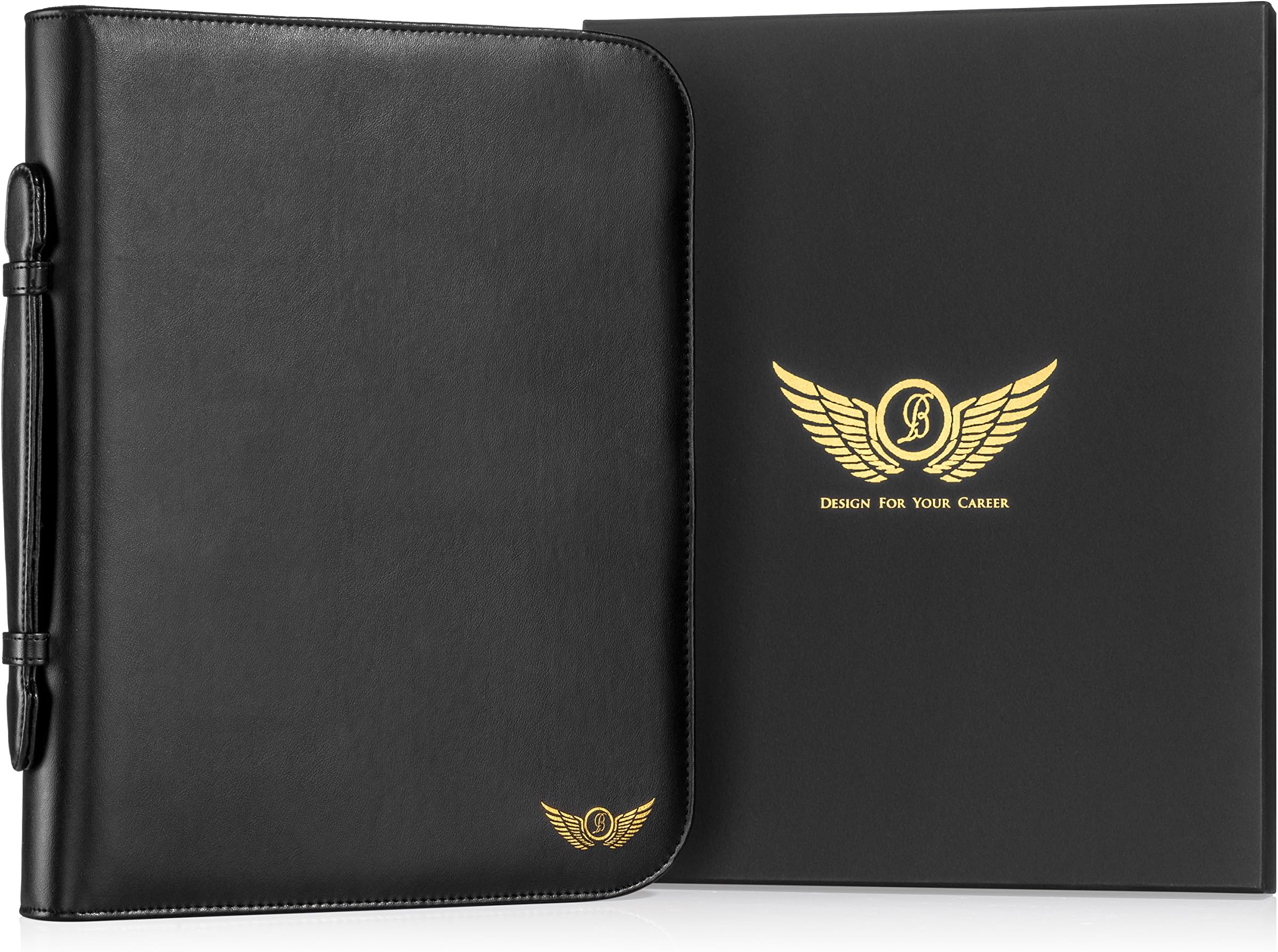 Premium Leather Portfolio/Padfolio by B Pro Products: Black Business Organizer with Pockets, Holders, Slots, and Pad for Executive Professional Men and Women