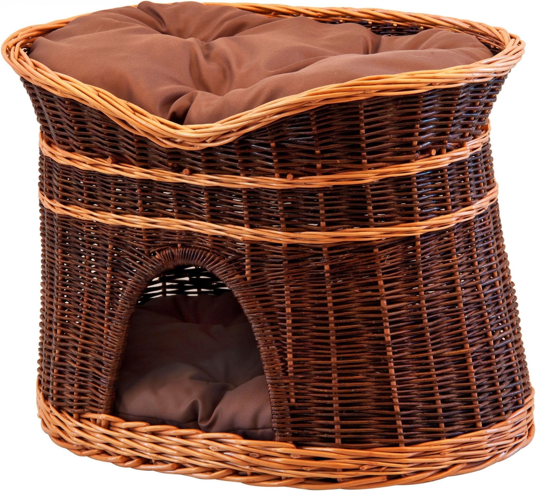 Floranica®- 2 Sizes (L, XL) Wicker Cat Tower Two Tier Bed Basket House + cushions, organic willow product, made in the EU, Cushion color:dark cushions, Size:XL (70x50x50 cm)