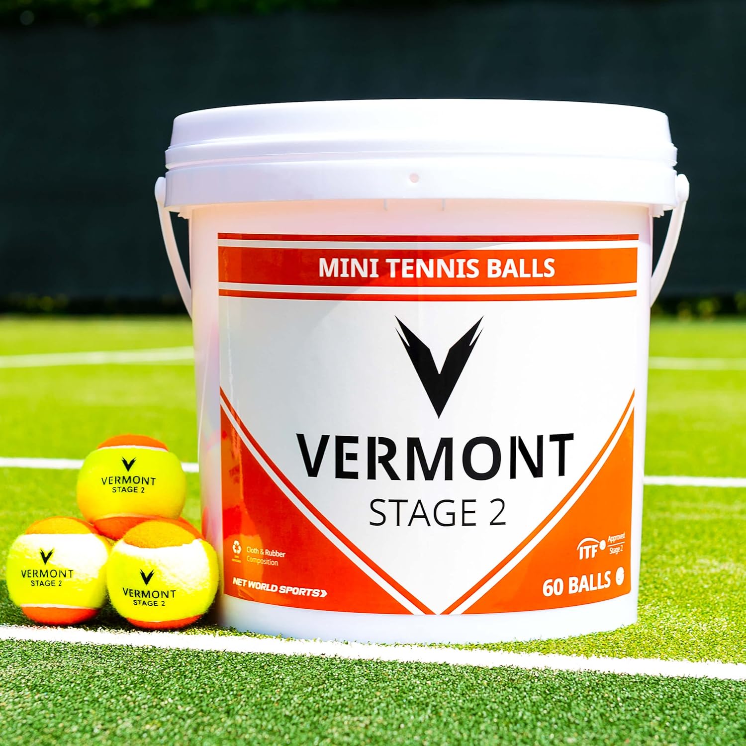 Vermont Mini Orange Tennis Balls [60 Ball Bucket] Stage 2 ITF