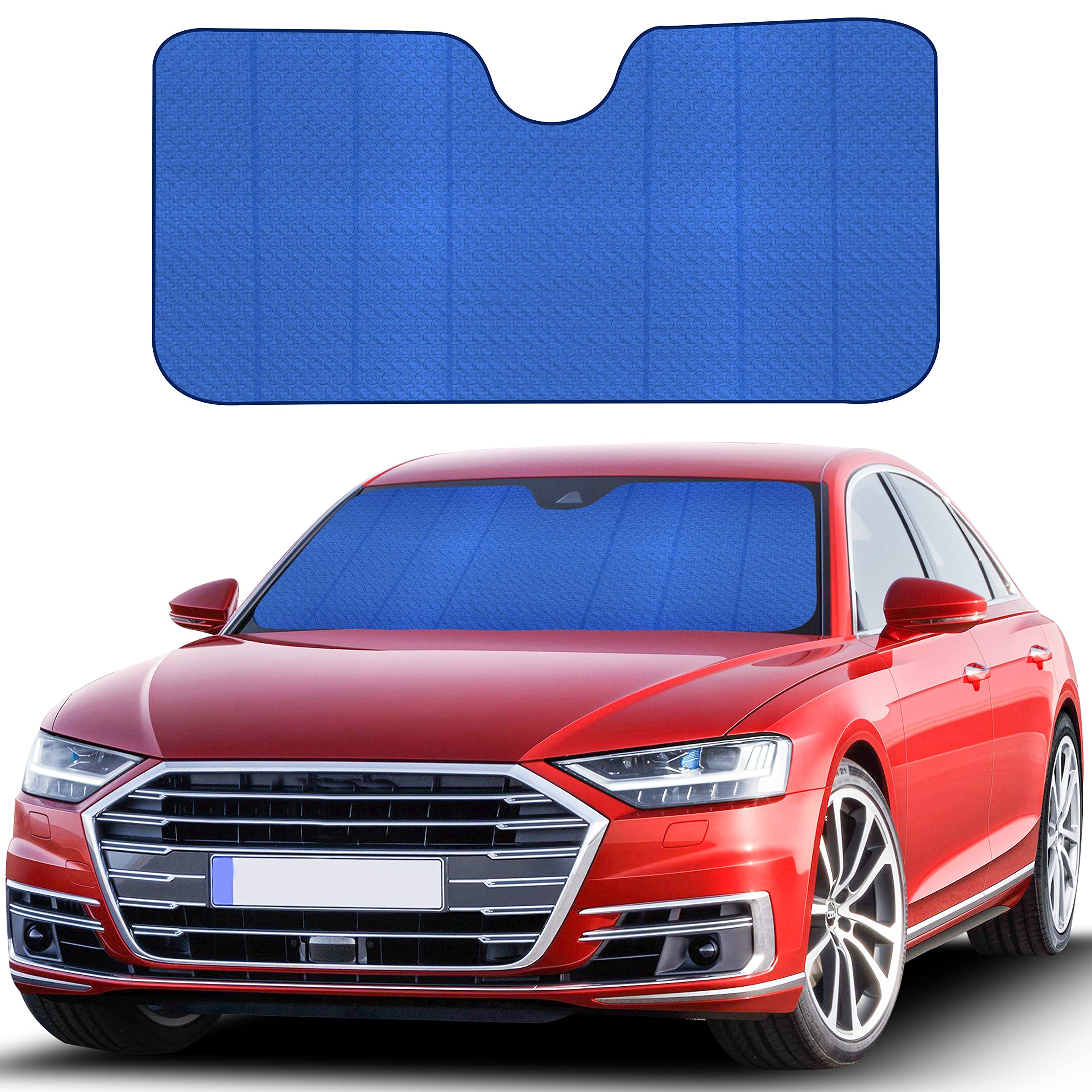 Photo 1 of EcoNour Accordion Car Windshield Sun Shade (Blue) | Reflective Car Window Shades for Front Window | Sun Visor Blocks Heat & UV Rays | Controls Interior Temperature | 58 x 28 Inches