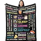 POQUSH Anime Gifts for Men Girls Women, Kawaii Gifts Blanket 60"x50", Animal Lover Gifts for Kids, Eat Sleep Anime Repeat