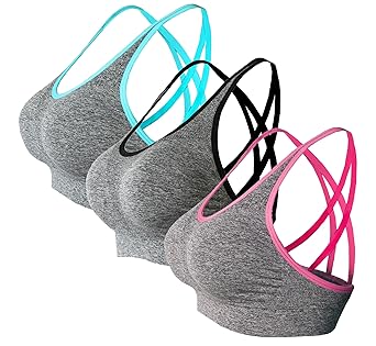 NOVECASA Damen Sport-BH 3 Stück für Yoga Fitness die Funktioniert Komfortable Wireless Gym ohne Nähte mit Abnehmbaren Pads 3-
