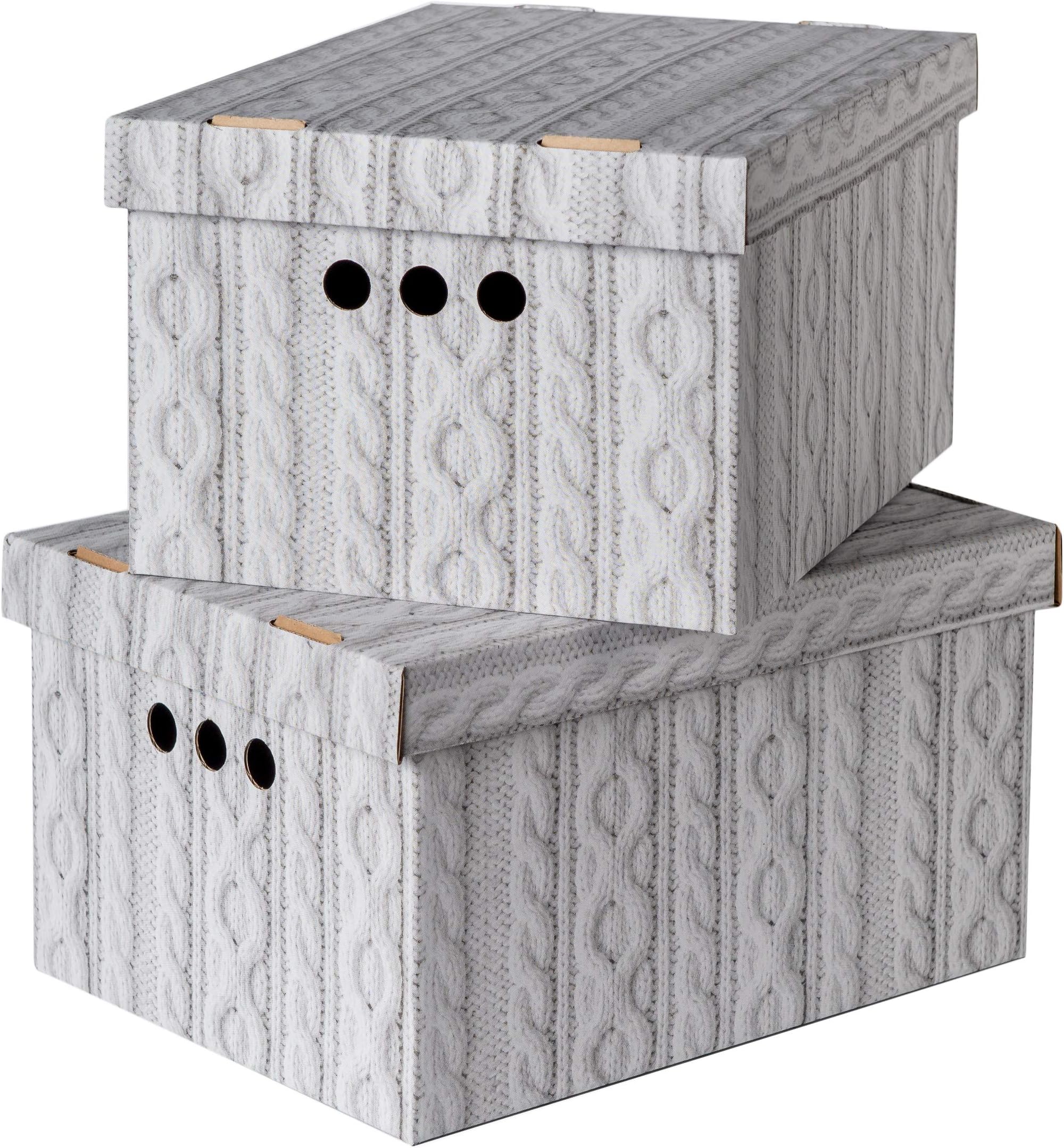 SOFTILLO Pack of 2 Decorative Storage Boxes With Lids Home Office Bedroom Wardrobe Box Organiser Archive Box with Lid Multi-Use General Storage Archive Box with Lid Stylish Set Large Sweater