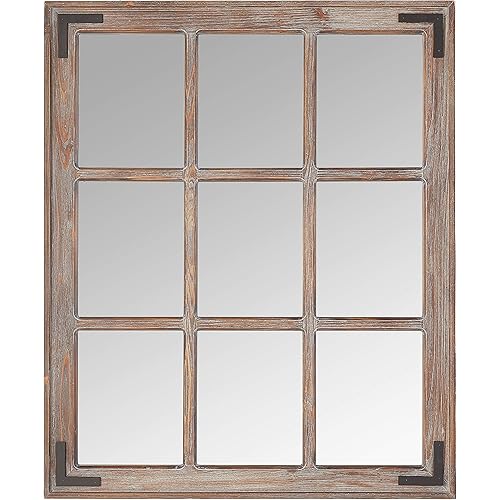Stone & Beam Vintage Wooden 9-Grid Wall Mirror, 34.75"H, Dark Stain