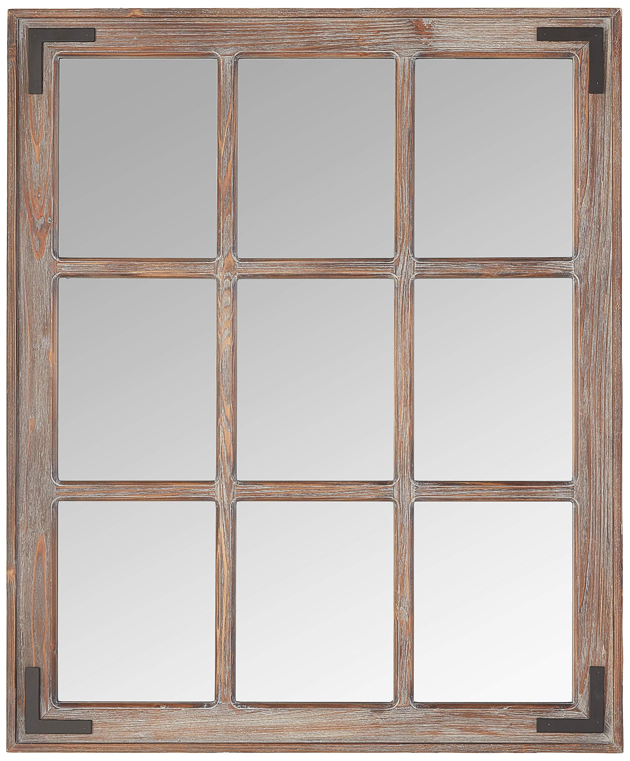 Stone & Beam Vintage Wooden 9-Grid Wall Mirror, 34.75"H, Dark Stain