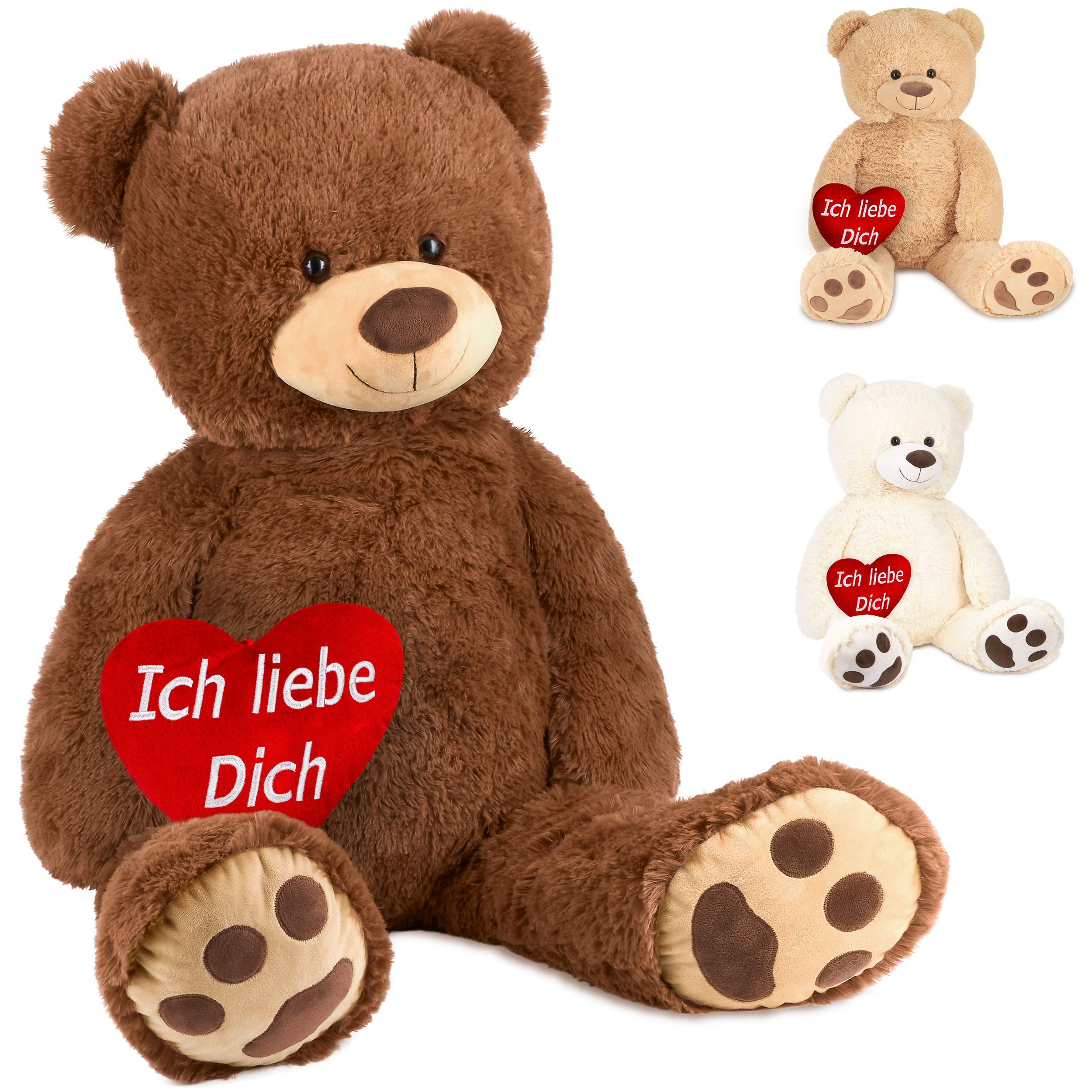 BRUBAKER XXL Teddy Bear 40 Inches (100 Cm) Brown With an Ich liebe Dich Heart Soft Toy Cuddly Toy