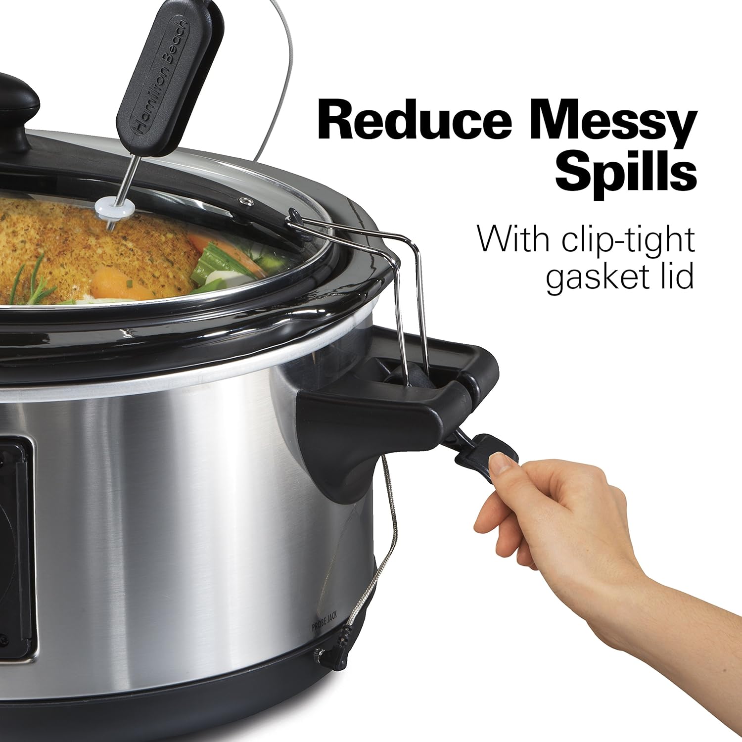 Hamilton Beach Portable 6-Quart Set & Forget Digital Programmable Slow Cooker With Temperature Probe, Lid Lock, Stainless Steel (33969A): Kitchen & Dining