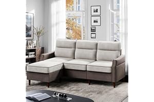 JAMFLY 78'' Sectional L Shaped Sofa Couch with Side Storage Bag, Convertible Sofa with Reversible Chaise and Rivet Decor for Living Room, Apartment and Small Space, Brown