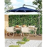 GarveeLife 10 ft Cantilever Umbrella with Solar Lights, Outdoor Offset Umbrella with Infinite Tilt and Cross Base, Fade Resistant Canopy Large Patio Umbrella for Deck Pool Garden Backyard, Navy Blue