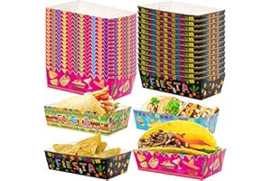 WORLDBAZAAR 60 Pcs Fiesta Mexican Nacho Trays Food Snack Disposable Containers Paper Party Decorations Kids Adult Festival Fiesta Party Supplies Cinco De Mayo Decorations Birthday
