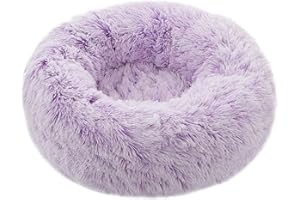 TORMAYS Calming Donut Dog Bed Large, Plush Round Cuddler Dog & Cat Bed, Anit-Anxiety Marshmellow Fluffy Faux Fur Cushion(28", Purple)