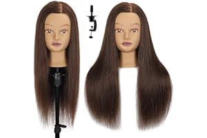 HAIRWAY Mannequin Head Human Hair 24" 100% Human Hair Mannequin Head，Cosmetology Mannequin Head Doll Head for Hair Styling Hairdresser Manikin Head with Free Clamp Holder(Dark Brown)