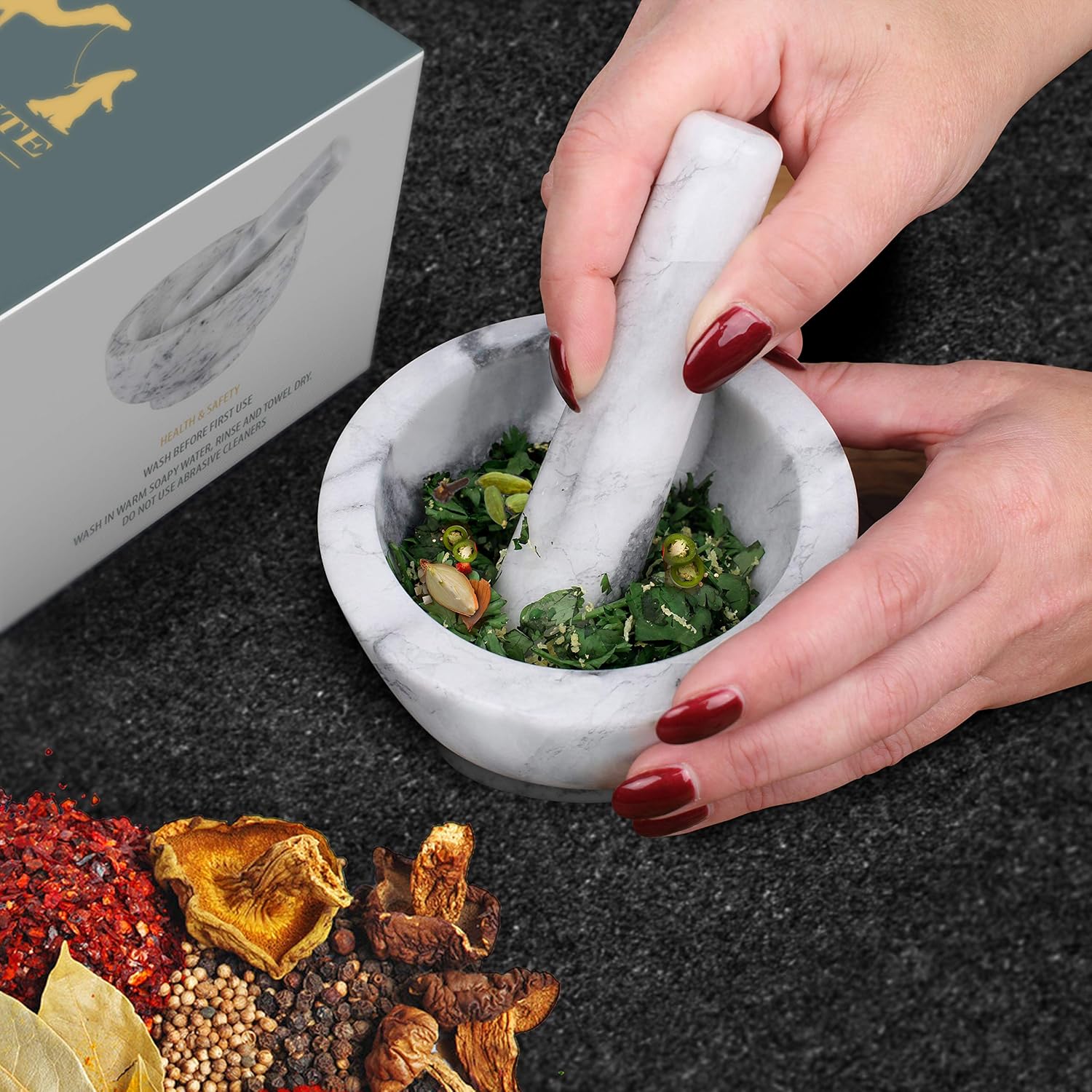 Silk Route Home Classic White Marble Pestle & Mortar - Image 3