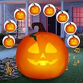 JOYIN 5 Ft Tall Halloween Inflatable Pumpkin Outdoor Decoration, Blow Up Pumpkin with Projector Face and Music, Blow Up Yard Decorations with LEDs for Halloween Party Outdoor Yard Garden Lawn Decor