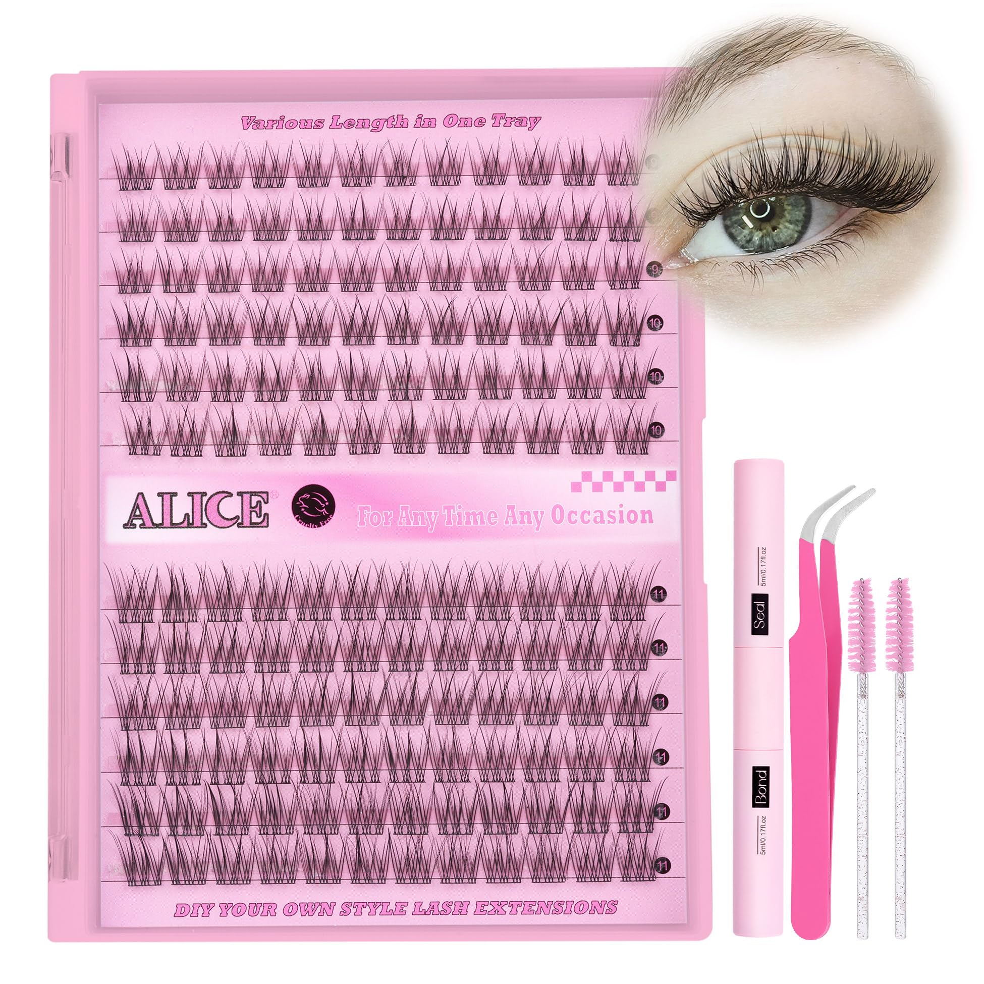Photo 1 of ALICE DIY Eyelash Extensions Kit 9-11MM Natural, Lash Clusters Kit 144Pcs Wispy Individual Lashes Lash Extensions, Lash Glue Bond and Seal Self Application for Lash Extension Beginner