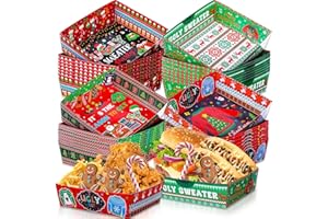 Zhehao 36 Pack 5 lb Large Christmas Paper Food Trays Movie Night Food Serving Boat Nacho Trays Xmas Party Supplies Disposable Snack Bowl for Winter Holiday Xmas Decorations(Ugly Sweater)
