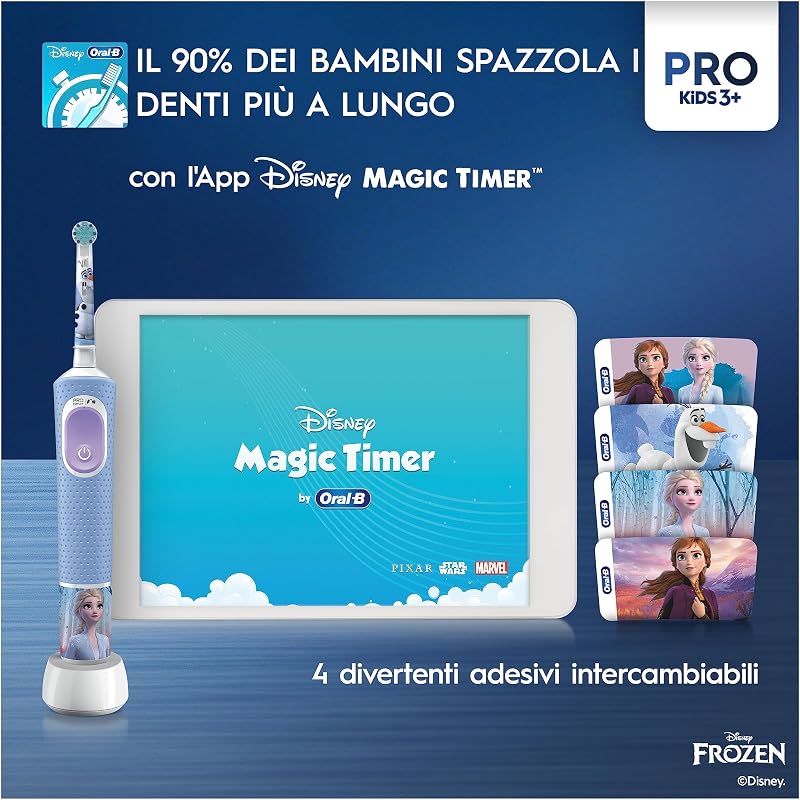 Spazzolino Elettrico Ricaricabile Pro Kids Frozen, 1 Testina, per Bambini da 3 Anni in Su, 1 Spazzolino