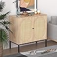 XIAO WEI Sideboard Cabinet with Natural Rattan Hand-Woven Doors, Rattan Cabinet Console Table with Storage, Cane Buffet Cabinet Rattan TV Console, for Kitchen Living Room Hallway Entryway, Natural