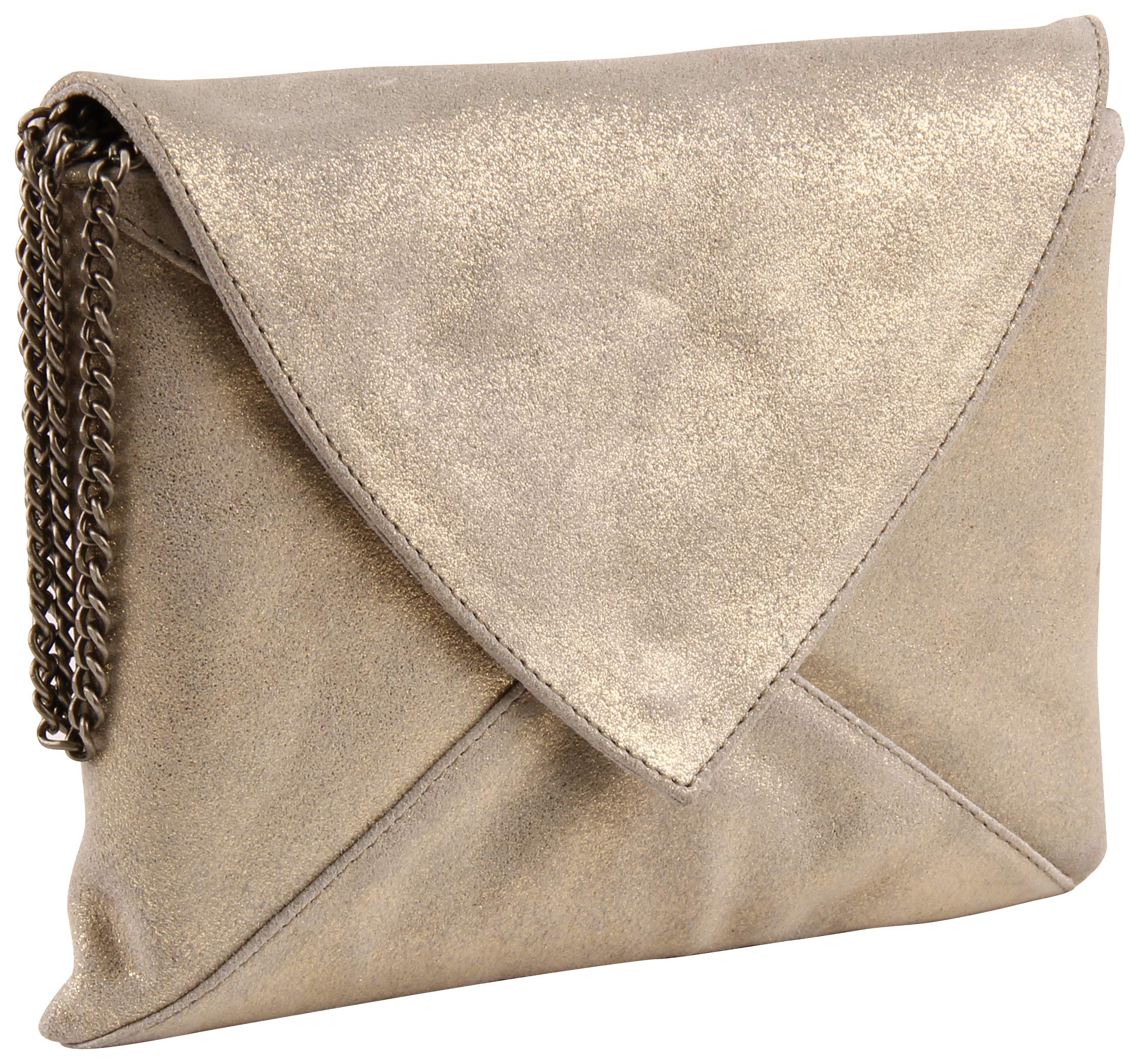 Clairefontaine 'Plume' Iridescent Suede Leather Envelopes Shoulder Bag - Gold
