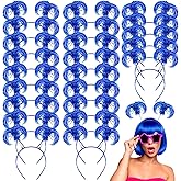 Hoteam 48 Pcs Pom Pom Headband Carnival Party Tinsel Wrapped Ponytail Head Bopper Costume Headwear Hair Accessories Women(Blue)