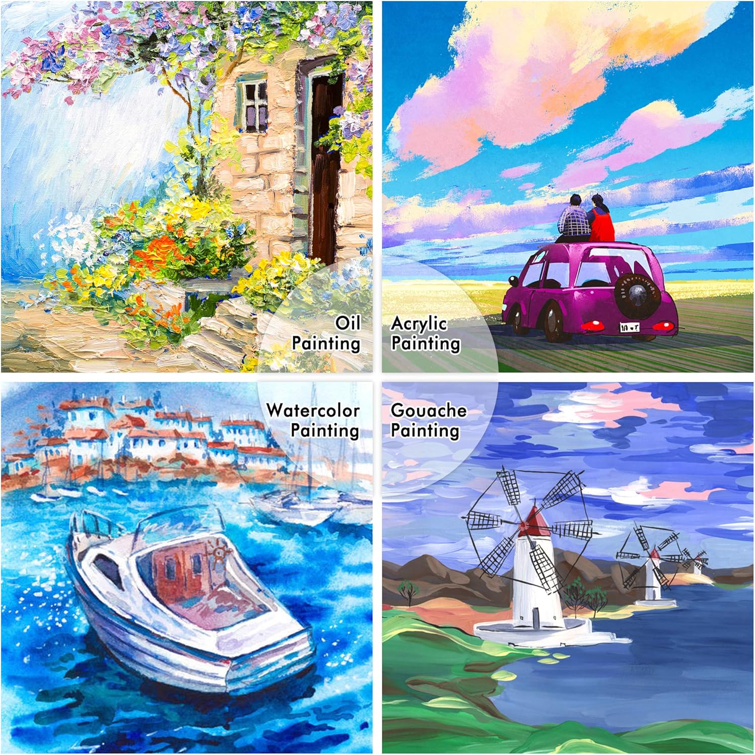 Shuttle Art Painting Canvas Panel, 52 Multi Pack, 5x5, 6x6, 8x8, 10x10 inch (13 PCS of Each), 100% Cotton Art Canvas Board Primed White, Blank Canvas for Kids Adults for Acrylic Oil Painting